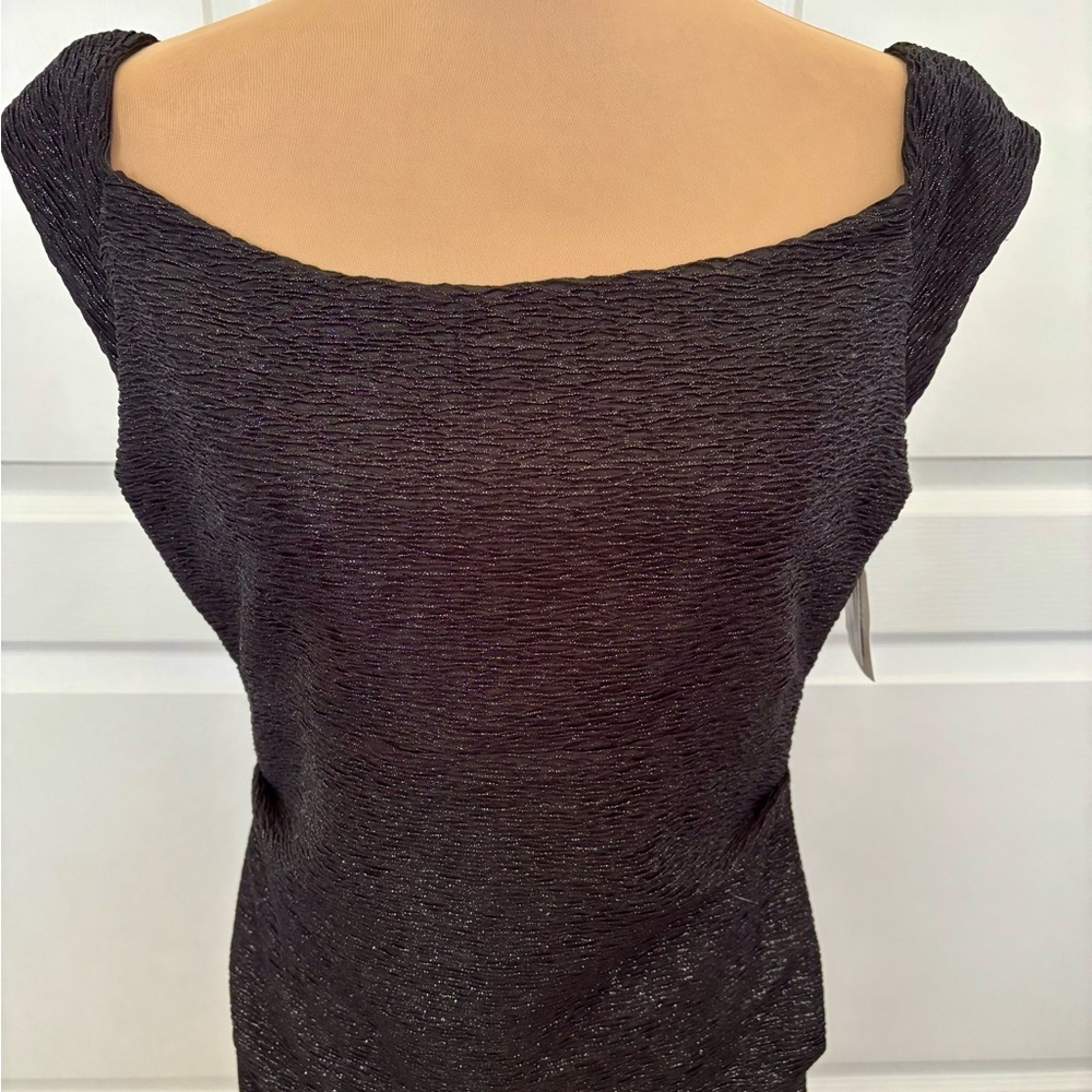NWT Atelier Danielle Black & Silver Metallic Off Shoulder Sheath Dress | Size 12 - Picture 3 of 14